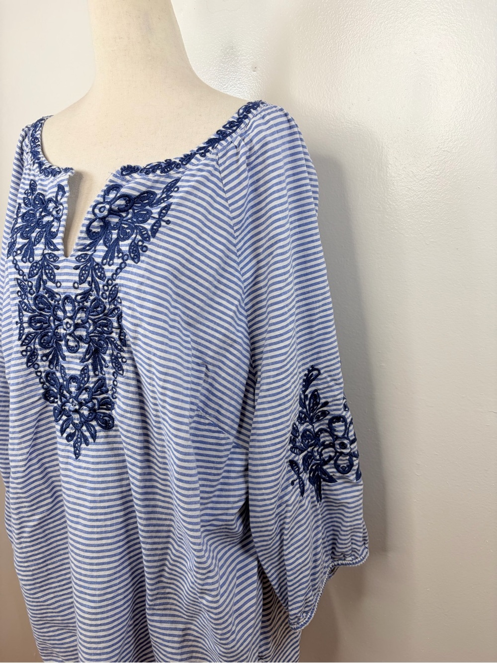 Talbots Harbor Stripe Embroidered Top - Picture 4 of 8